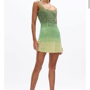 Rachel Gilbert Emerald and Gold Mini Dress